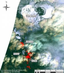 Спутниковый снимок активности вулкана Толбачик на Камчатке