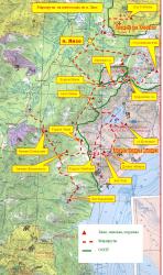 Схема маршрутов на снегоходах из поселка Лазо (Мильковский район)