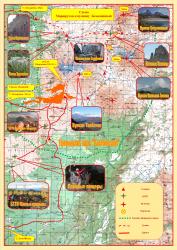 Схема туристических маршрутов к вулкану Безымянный на Камчатке